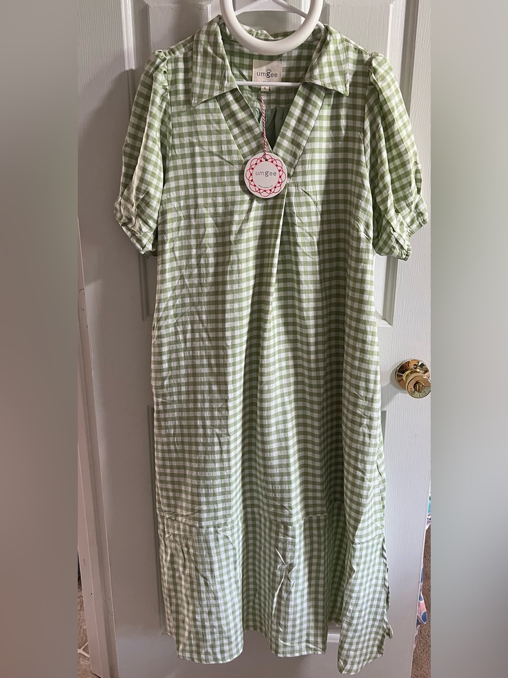 Umgee Picnic Perfect Gingham Midi Dress in Sage